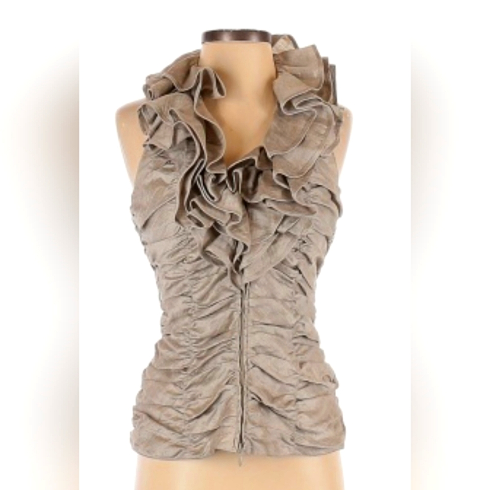 Anne Fontaine Halter V Neck Top 36 Ruched and Ruffles